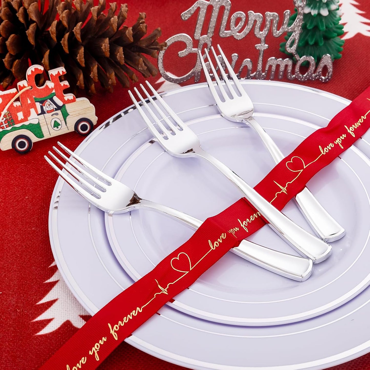 Liacere 200 Pack Silver Plastic Forks - 7.4 inch Heavy Duty Forks - Heavyweight Disposable Forks - Silver Plastic Silverware for Catering, Parties, Dinners for Christmas