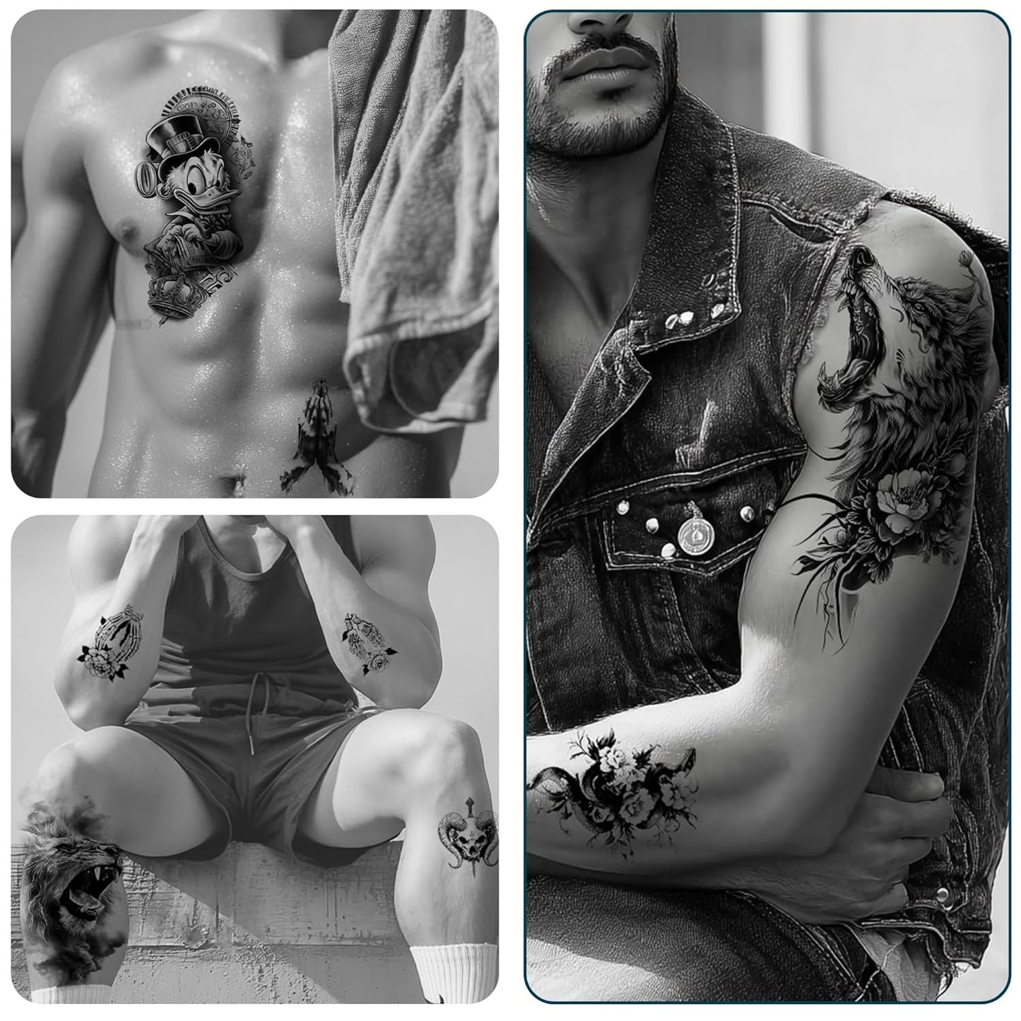 DONGZISHANGDIAN Temporary Tattoos | This set of 76 haunting tattoo stickers is perfect for Halloween, featuring dark elements and totems. For various parties and cosplay. Unisex, bold, trendsetting.