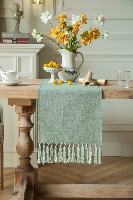 ZeeMart Sage Table Runners 48 Inches Long, Burlap Linen Style Rustic Farmhouse Table Runner, Small Short Boho Coffee Table Runner, 13x48 Inches, Seafoam