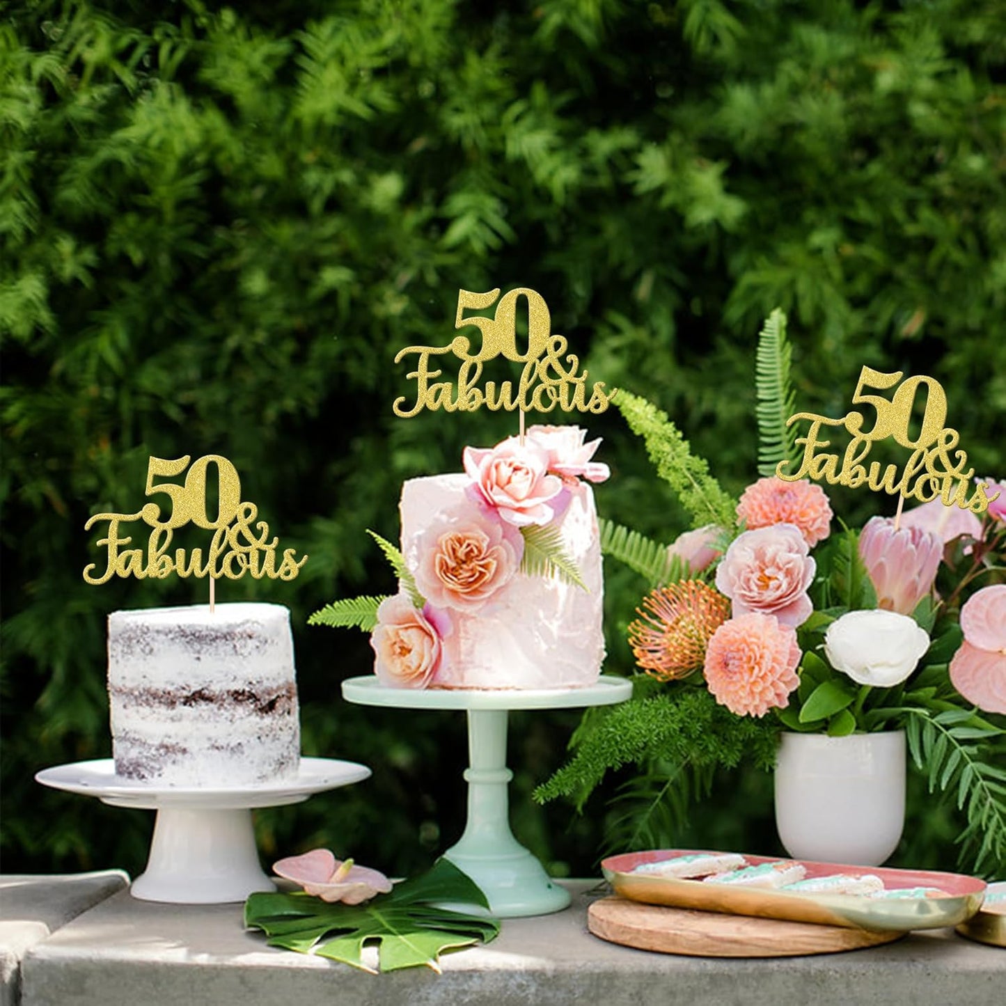 1 PCS Fabulous Cake Topper Gold Glitter 50th Anniversary Cake Pick Decoration for Wedding Anniversary Party Decorations Happy 50th Birthday Cake Decorations Supplies