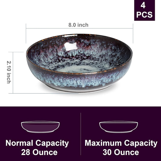30oz Ceramic bowls set of 4-8" serving bowls for Kitchen,Pasta,Salad-Dishwasher & Microwave Safe Perfect for Housewarming, Thanksgiving, Christmas-Speckled Bluish Purple