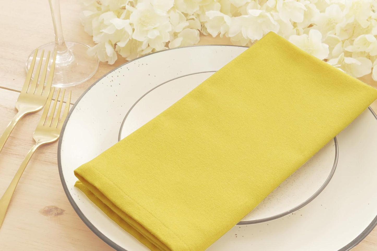 PurpleEssences Set of 12 Cloth Dinner Napkins 100% Cotton 18x18 Inch - Soft Durable Washable - Ideal for Farmhouse Party Fall Thanksgiving - Perfect Everyday Use Table Linen - Yellow
