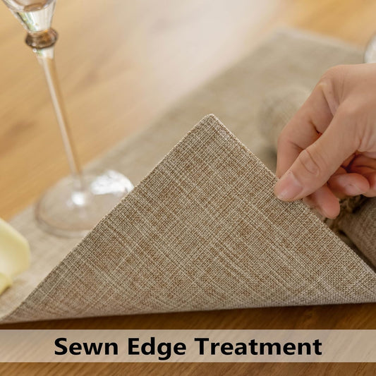 Demetex Burlap Placemats Set of 4 Heat Resistant Decorative Cloth Place Mats Wipeable Lined Linen Table Plate Mats for Party Dinner Gathering, Burlap