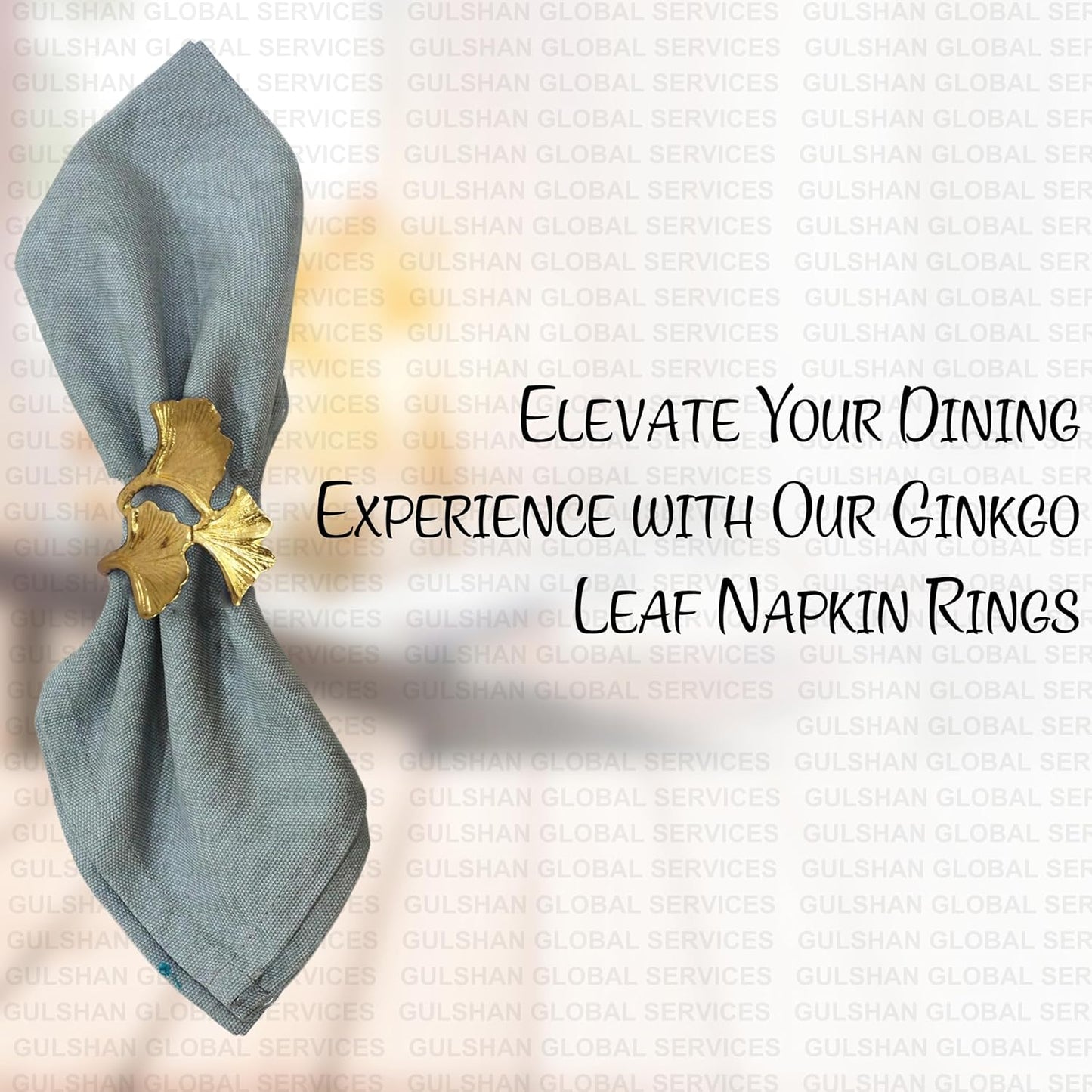 Gold-Tone Ginkgo Leaf Napkin Rings - Set of 6 - Unique and Elegant Tableware 5X4 Inchs Golden