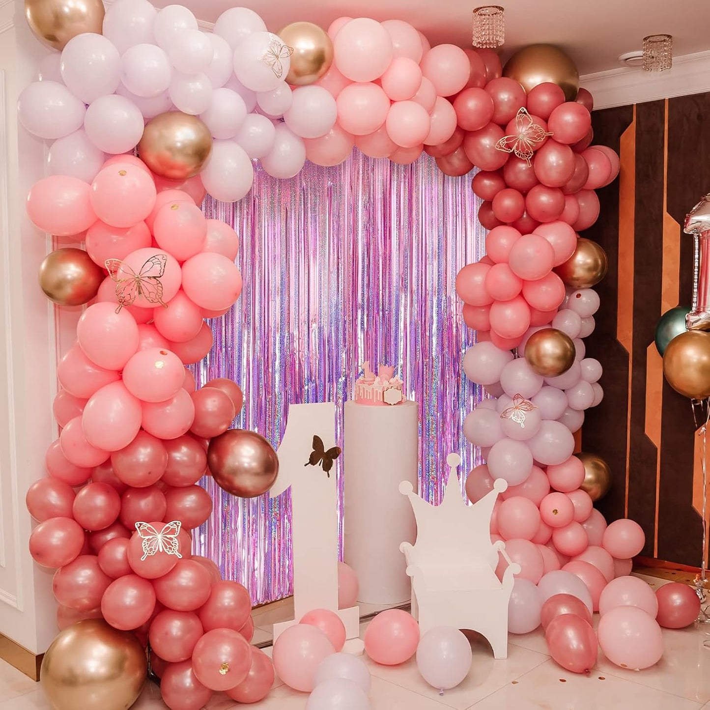 Crosize 5 Pack 3.3 x 9.9 ft Laser Pink Foil Fringe Curtains Party Decorations, Laser Pink Tinsel Curtain Backdrop for Parties, Door Streamers, Glitter Streamer Backdrop for Birthday Decoration