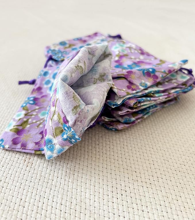 20 Pack Purple Floral Burlap Drawstring Bags Packing Storage Linen Jewelry Pouches Sacks for Birthday Wedding Party Supplies, 5.5x 3.9 Inch