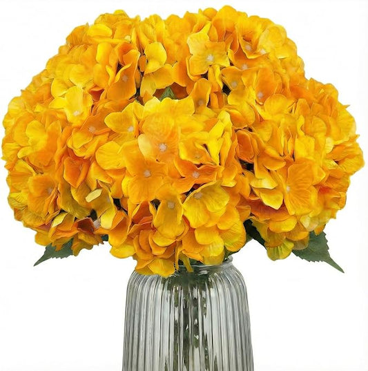 2Bouquets Artificial Fake Flowers Plants Silk Hydrangea Arrangements Wedding Bouquets Decorations Plastic Floral Home Kitchen Garden Party Festival Bar DIY(Yellow,5 Flower Heads)