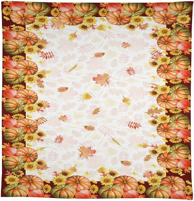 Autumn Thanksgiving Pumpkin Tablecloth, Vintage Retro Maple Leaves Watercolor Yellow Sunflower Fall Harvest Table Cover for Party Picnic Dinner Kitchen 55x75 Inch Rectangle