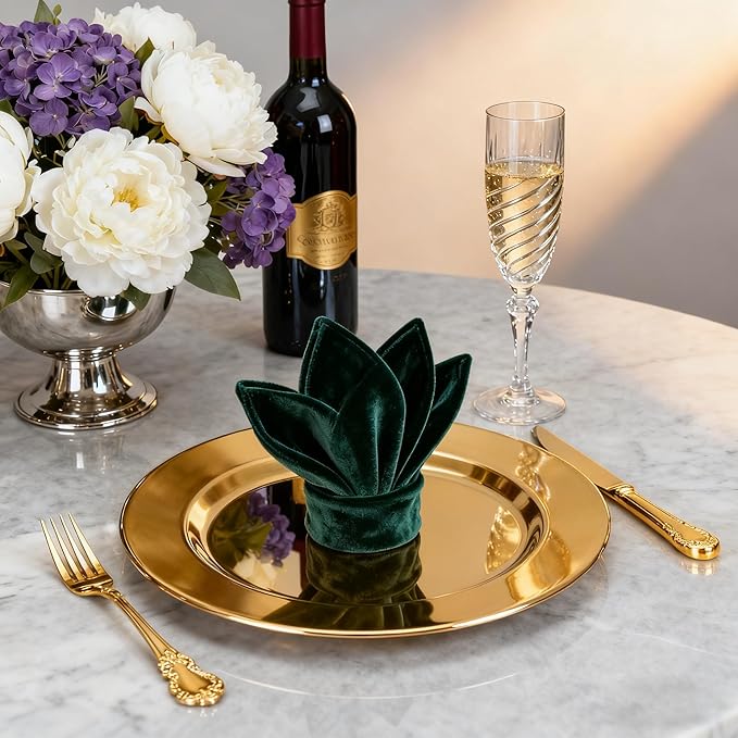 6 Pack 13'' Gold Dinner Charger Plates Set, Reusable Stainless Steel Round Plate Chargers Bulk for Easter Elegantes Party Wedding