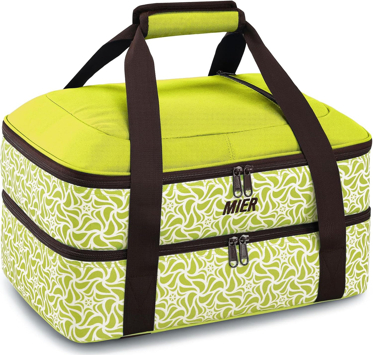 MIER Insulated Casserole Carrier Fits 9"x13" Baking Dishes/Foil Pans, Double Food Carriers Bag Thermal Holder for Hot or Cold Food Lasagna Lugger Potluck Parties Picnic Travel, Green