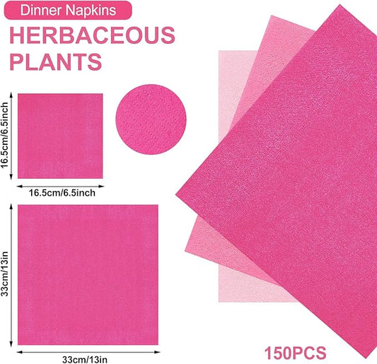 Whaline 150 Pack Pink Napkins 6.5 x 6.5 Inch 3 Colors Luncheon Napkin Pink Theme Disposable Paper Dinner Napkins for Party Celebration Gathering Supplies Table Decorations