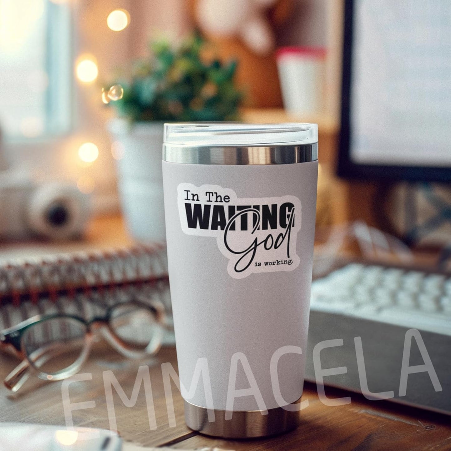 (3PCS) Christian Bible Verse Stickers – in The Waiting God is Working – Inspirational Religious Faith Waterproof Vinyl Decals for Water Bottles, Tumblers, Laptops, Scapbooks - 3'' x 2.3"