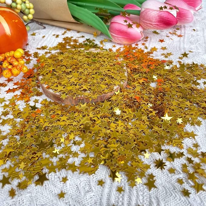 WEIKA 60g Star Confetti Glitter Star Table Confetti, Metallic Foil Star Glitter, Table Decorations for Party Wedding birthday graduation Decorations(Glitter Gold Set, 10mm and 6mm)
