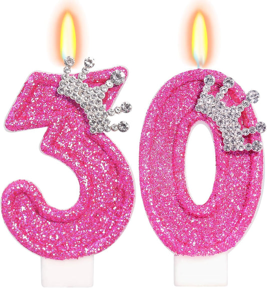 Birthday Candle for Cake, Crown Rose Number Candles, 2.76 inch Number Happy Birthday Candle, Cake Topper Decoration for Birthday Party (Number 30)