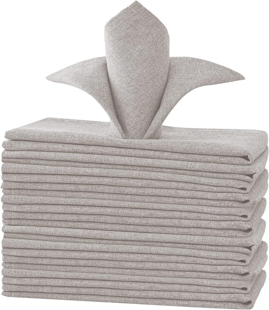 H.VERSAILTEX Linen Textured Cloth Napkins Set of 12 (18" X 18") Linen Textured Dinner Napkins Waterproof Extra Soft Thick Durable Reusable Napkins with Hemmed Edges, Heather Taupe