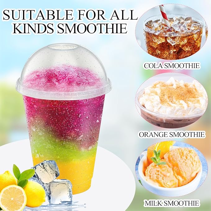 6 Set Slushie Cups with Dome Lids and Straws Detachable Spoon Straws Reusable Plastic Iced Coffee Cups Smoothie Tumbler for Birthdays Summer Party Supplies(Transparent White,16 oz)