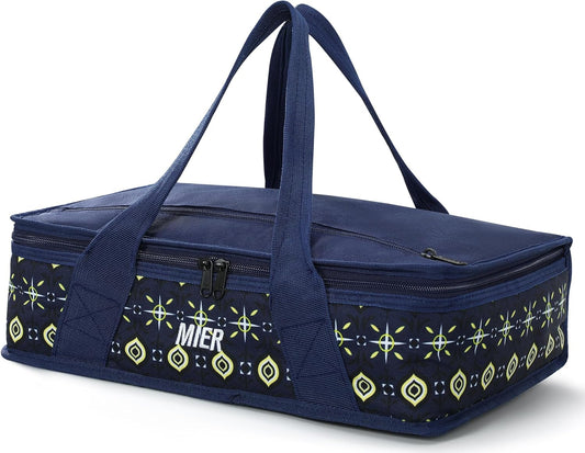 MIER Insulated Casserole Carrier for Hot or Cold Food Thermal Food Carrier Bag for Lasagna Potluck Parties Picnic Cookouts, Fits 9"x13" Baking Dish/Foil Pan, Deep Blue