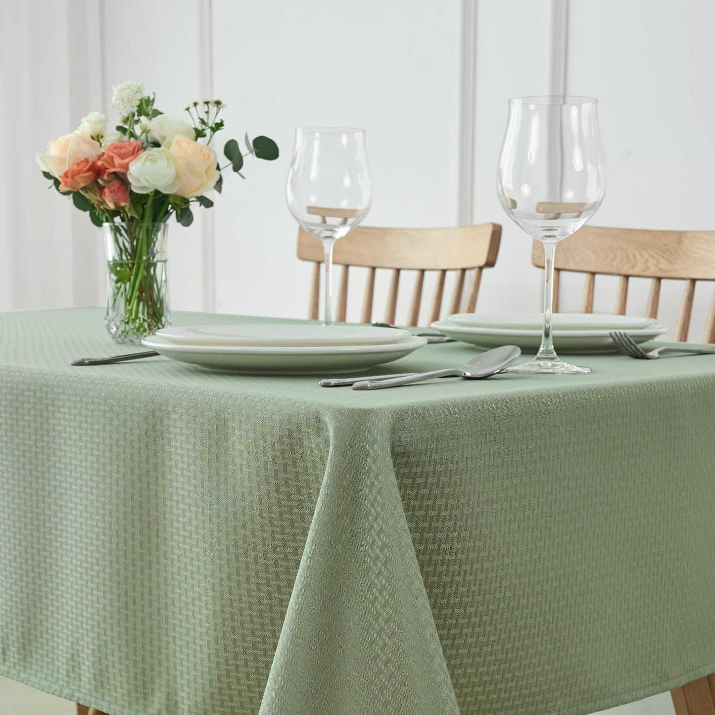 maxmill Square Tablecloth Water Resistance Antiwrinkle Spill Proof Weaved Texture Table Cloth, Decorative Fabric Table Cover for Banquet Parties Event Holiday Dinner, 70 x 70 Inch, Sage Green