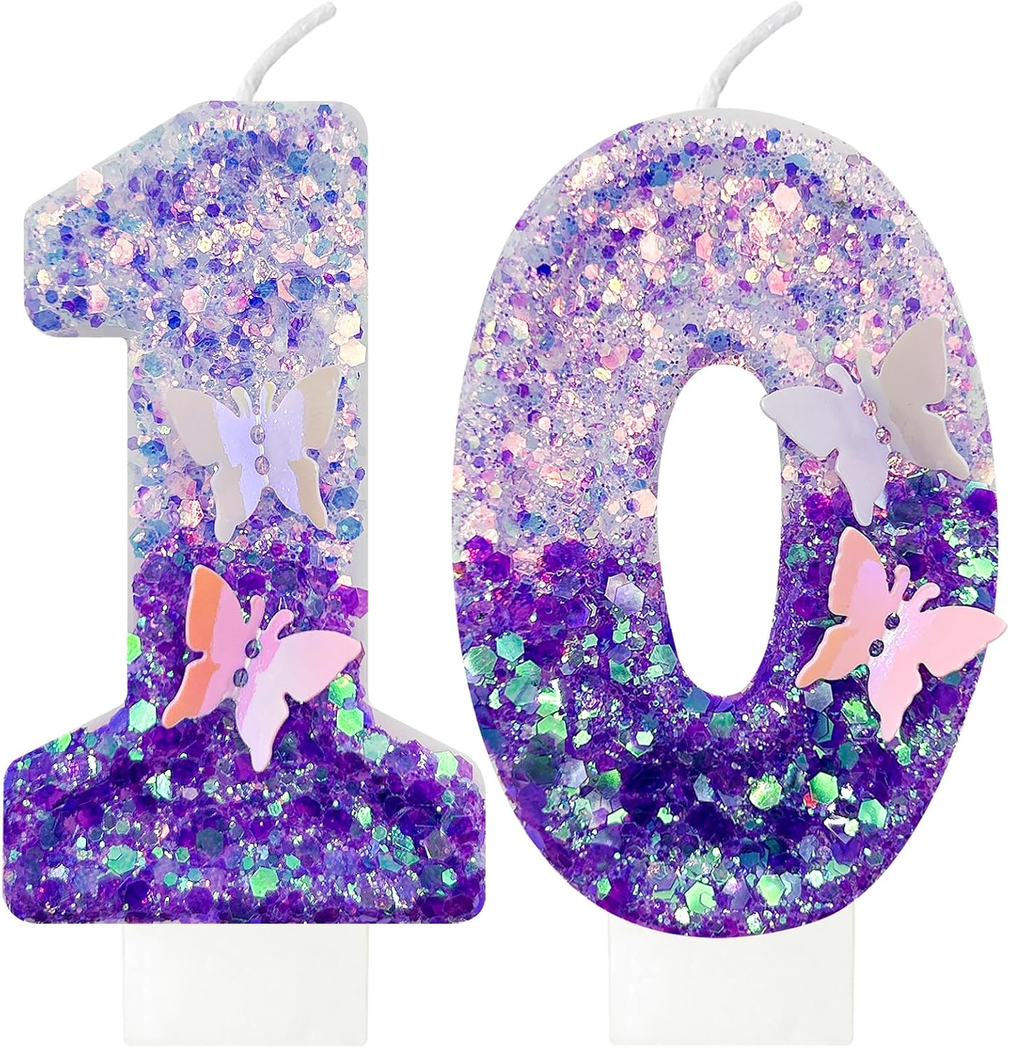 10Th Birthday Candle for Cake，Butterfly Cake Toppers，Butterfly Birthday Decorations，Purple Birthday Candles，for Birthdays,Theme Parties, Celebration, Anniversary