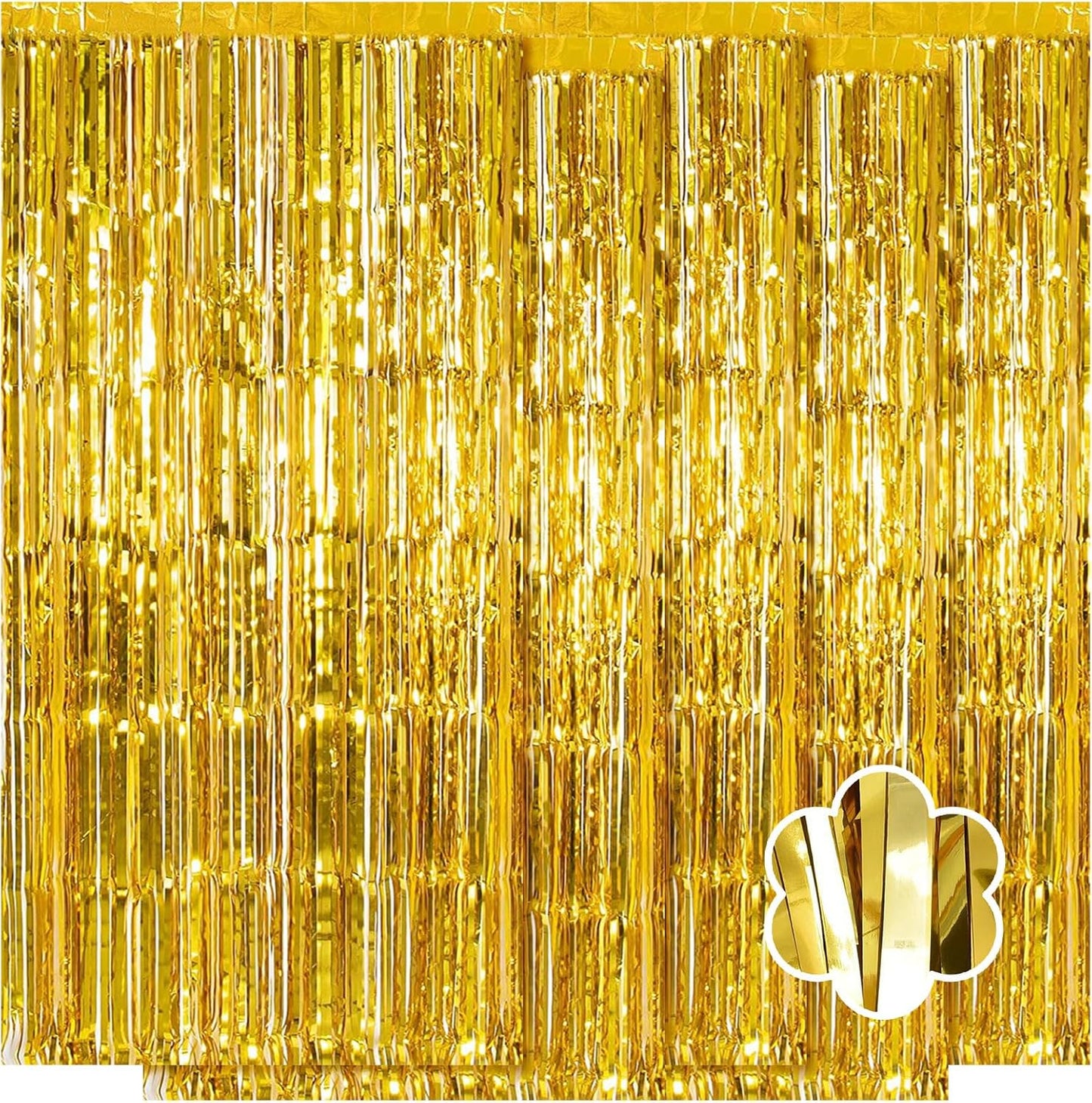 5 Pack Gold Foil Curtain Backdrop 3.2ft x 9.8ft Metallic Tinsel Foil Fringe Curtains Streamer Photo Booth Backdrop for Birthday Party Engagement Bachelorette Party Decorations (Gold)