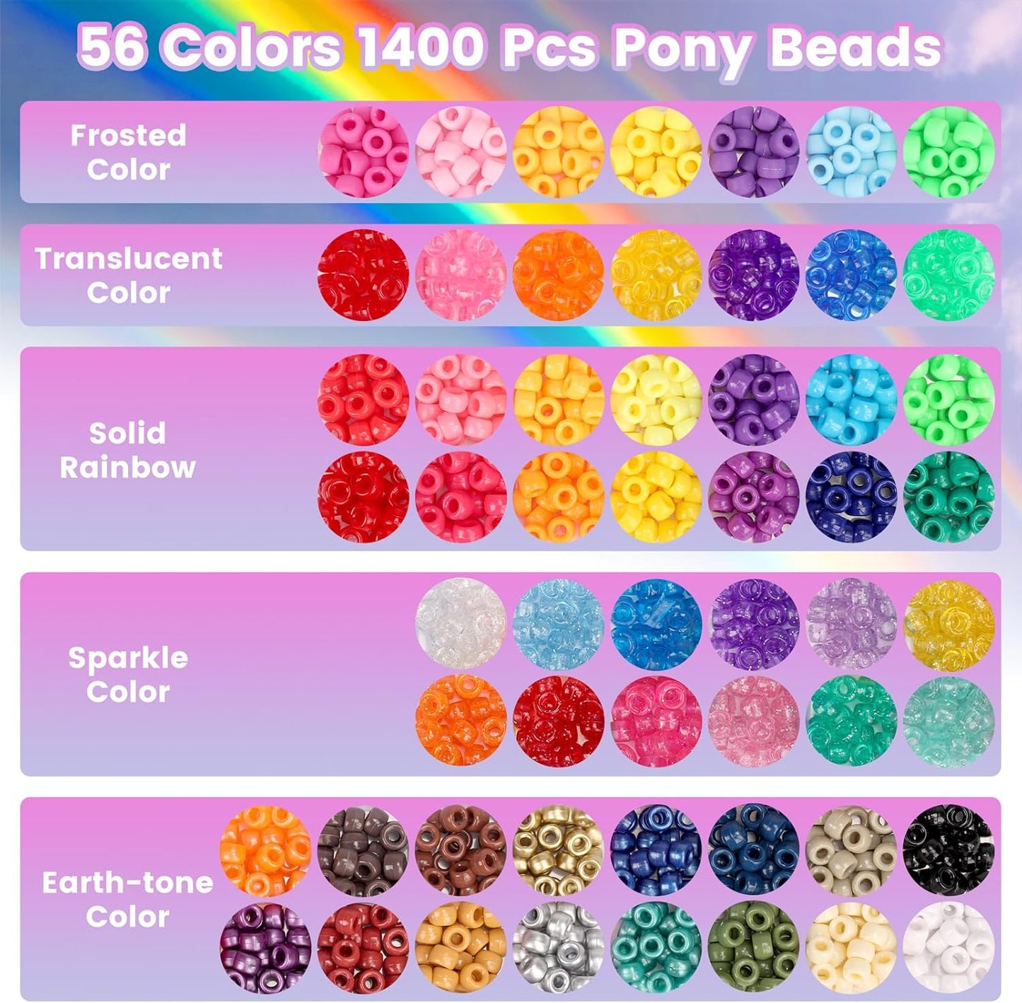 Pizooro Bracelet Making Kit 2400 Pcs Bracelet Beads, 56 Colors Pony Beads in Bead Organizer, 1400 Kandi Beads + 1000 Letter Beads, Jewelry Craft Supplies for Friendship Bracelets, DIY Gifts for Teens