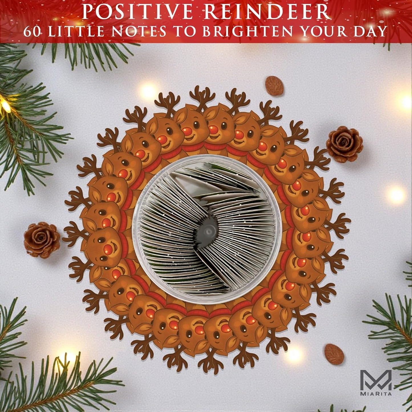 Positive Reindeer Jar, Cute Holiday Affirmation Cards, for Women & Teens, Stocking Stuffers for Teen Girls, White Elephant Gift Ideas, Inspirational Christmas Decor