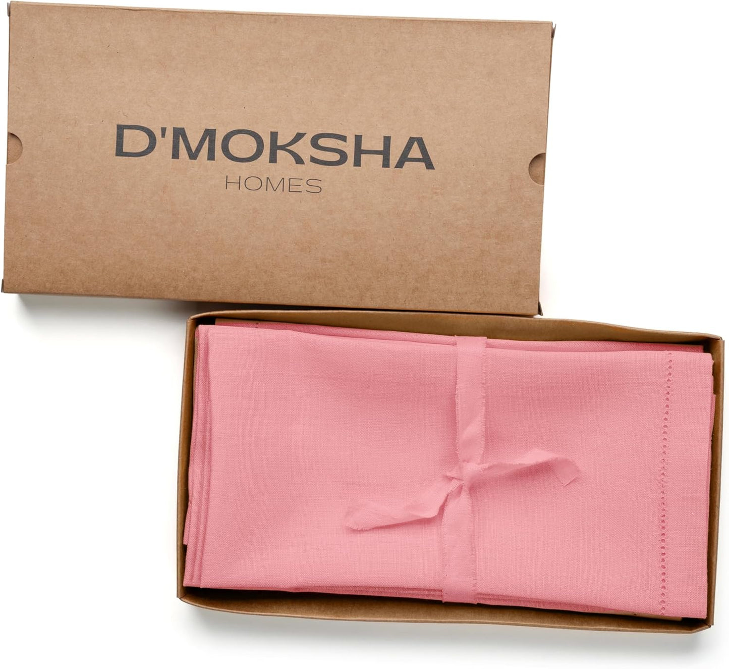 D'Moksha Homes Linen Dinner Napkins 20 x 20 Inch - 100% Pure Linen Dusty Pink Napkins Set of 4 - Classic Hemstitch - Washable Dusty Pink Cloth Napkins for Summer