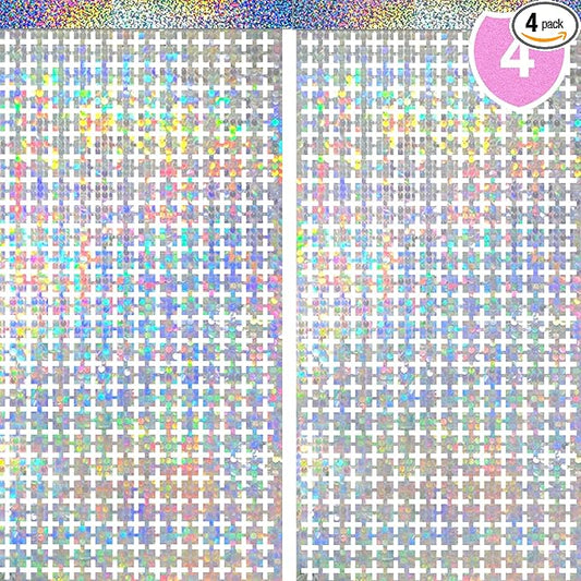 4 Packs Disco Foil Curtain, Silver Glitter Metallic Backdrop for Birthday, Wedding, Baby Shower, Bachelorette Party, 70s 80s 90s Theme Disco Party Decorations Supplies