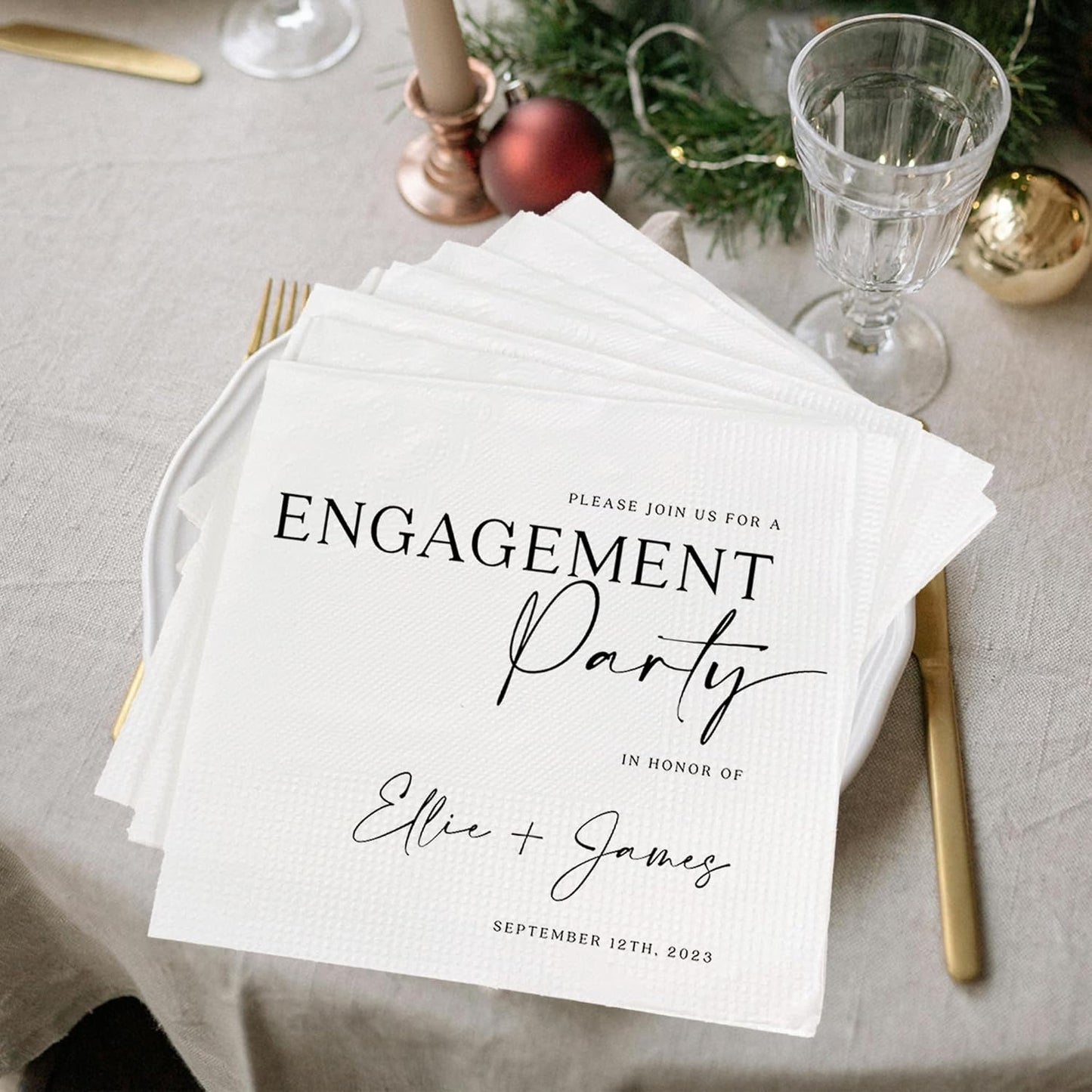 Luxury Custom Pack 15pcs Engagement Napkins, Engagement Napkins for Party, We're Engagement Napkins, Engagement Beverage Cocktail Luncheon Dinner Napkins 4