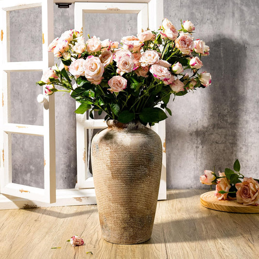 Rustic Ceramic Flower Vase, Small Decorative Terracotta Boho Vase for Living Room, Table Centerpiece, Shelf Decor, Farmhouse, Entryway - 11 Inch Tall, Vintage Gray