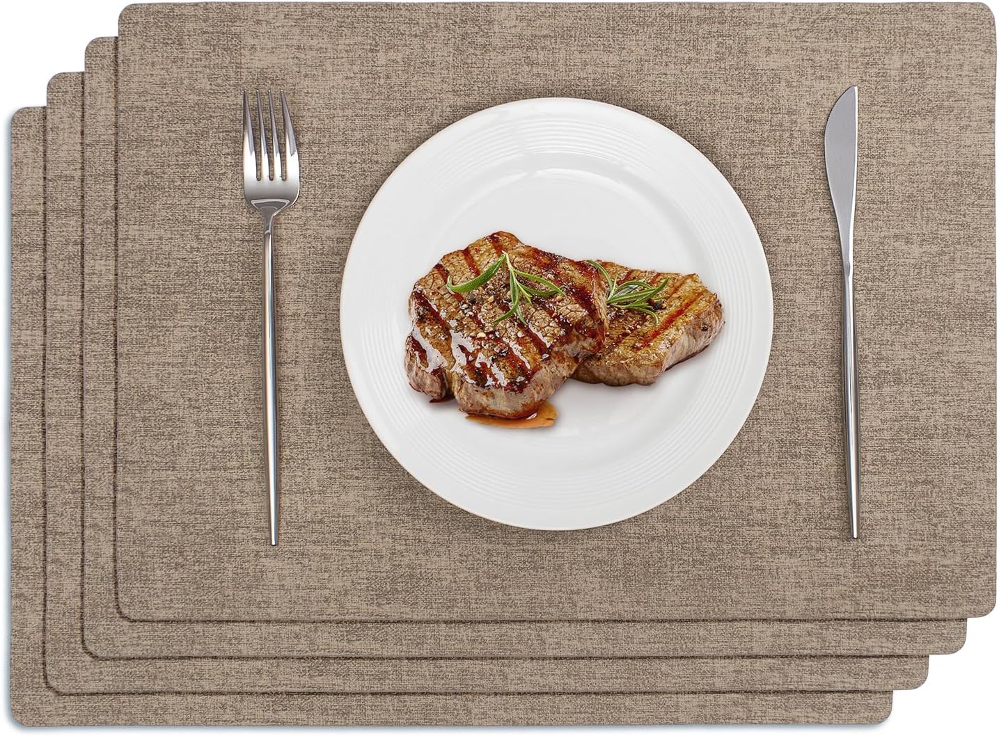 Softalker Vinyl Placemats Set of 4 - Faux Leather Heat Resistant Place Mats, 100% Waterproof Oilproof Wipe Clean Table Mats for Indoor & Outdoor Use, 17’’×12’’, Khaki