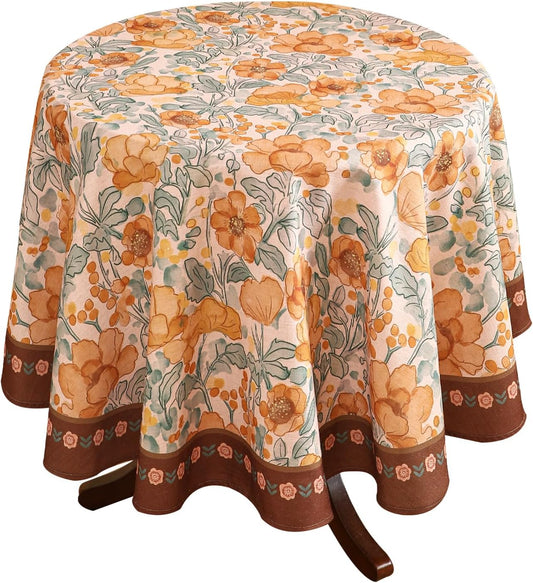 Vintage Small Round Tablecloth,Italian Linen Farmhouse Soft and Wrinkle Resistan Table Cloth,Decorative Table Cover for Kitchen,Dining,Tea Party,Home,Christmas,Diameter 55"-Positano