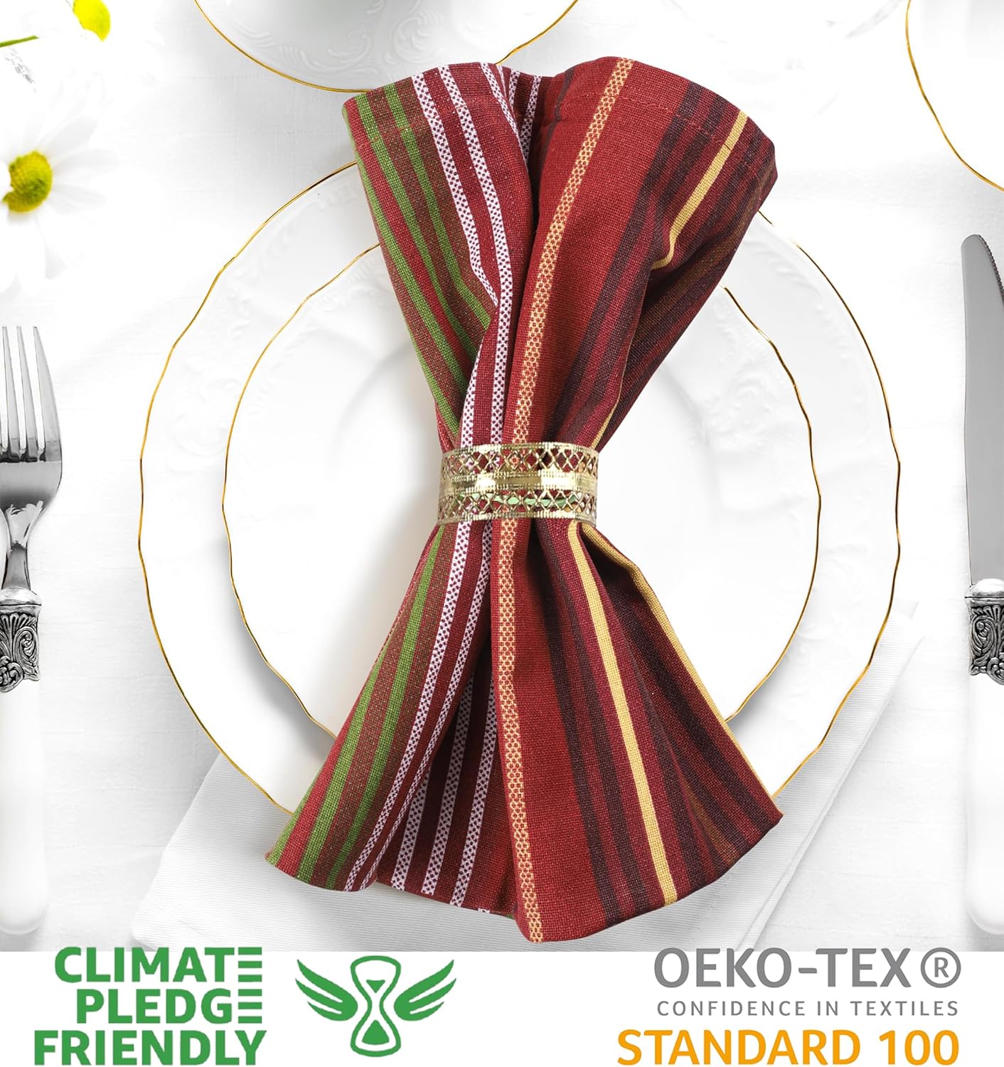 Urban Villa Fall ClothNapkins Stripes Print 100% Cotton Absorbent Dinner Napkins Set of 12 (20X20 Inches) Thanks Giving Napkins Soft Durable Washable Reusable Ideal for Everyday Use Wedding Parties