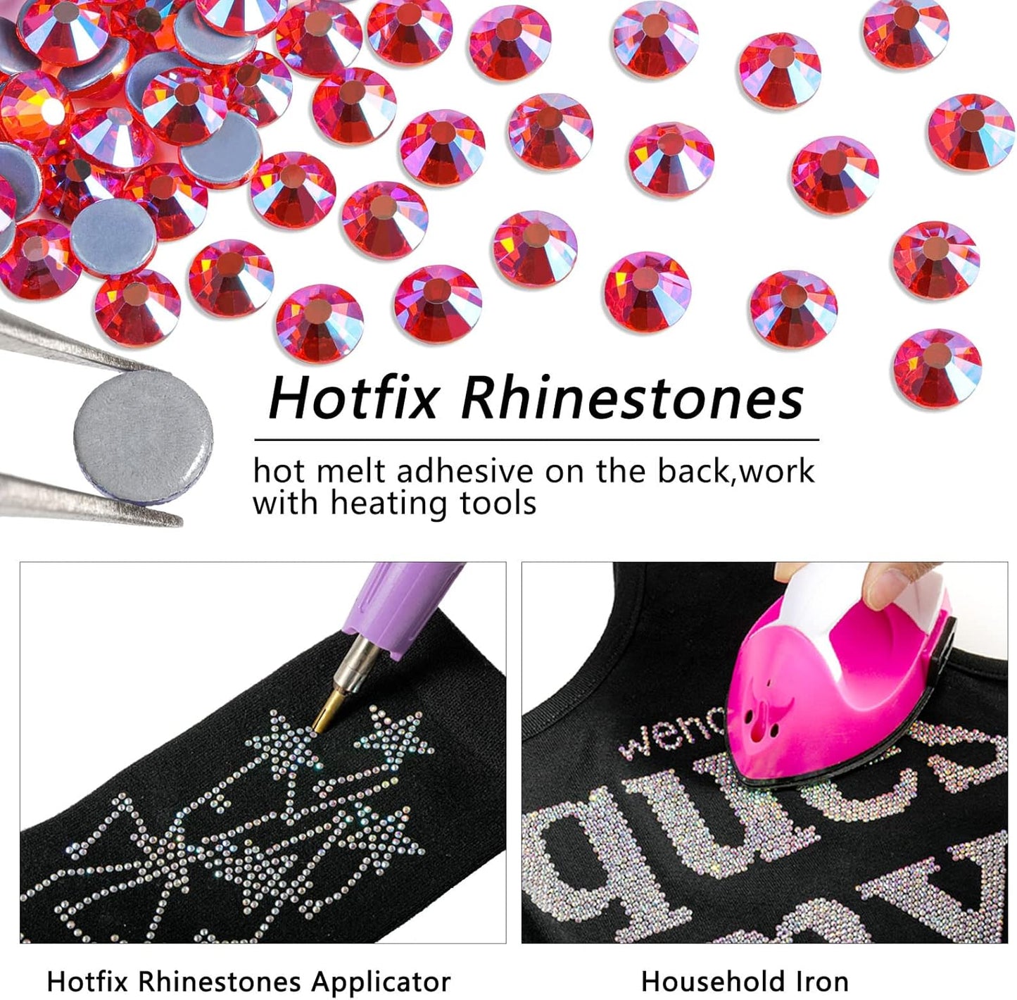 Beadsland Hotfix Rhinestones, 2880pcs Flatback Crystal Rhinestones for Crafts Clothes DIY Decorations, Hyacinth AB, SS10, 2.7-2.9mm