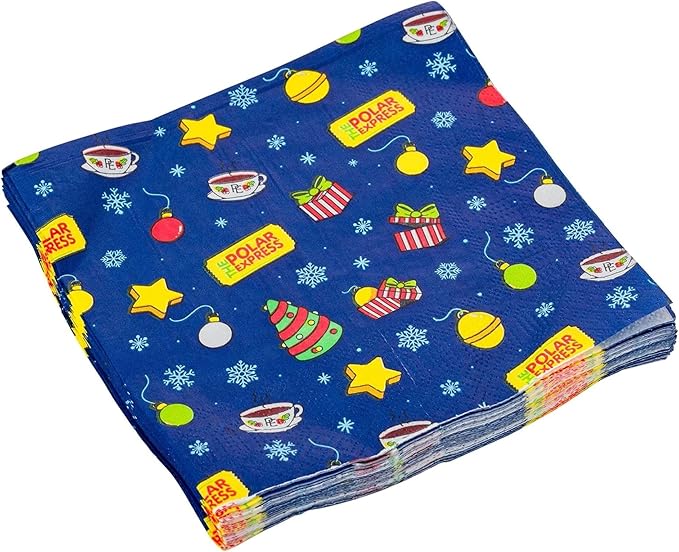 Silver Buffalo The Polar Express All Aboard Christmas Holiday Train 32 Pack Partyware Disposable Paper Plates and Napkins