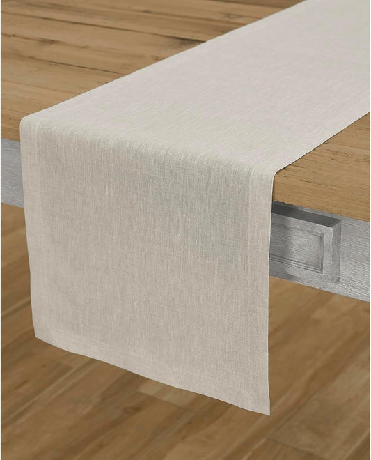 Solino Home Linen Light Natural Table Runner 156 Inches Long - Athena, 100% Pure Linen Dining Table Runner 14 x 156 Inch for Fall, Autumn, Thanksgiving