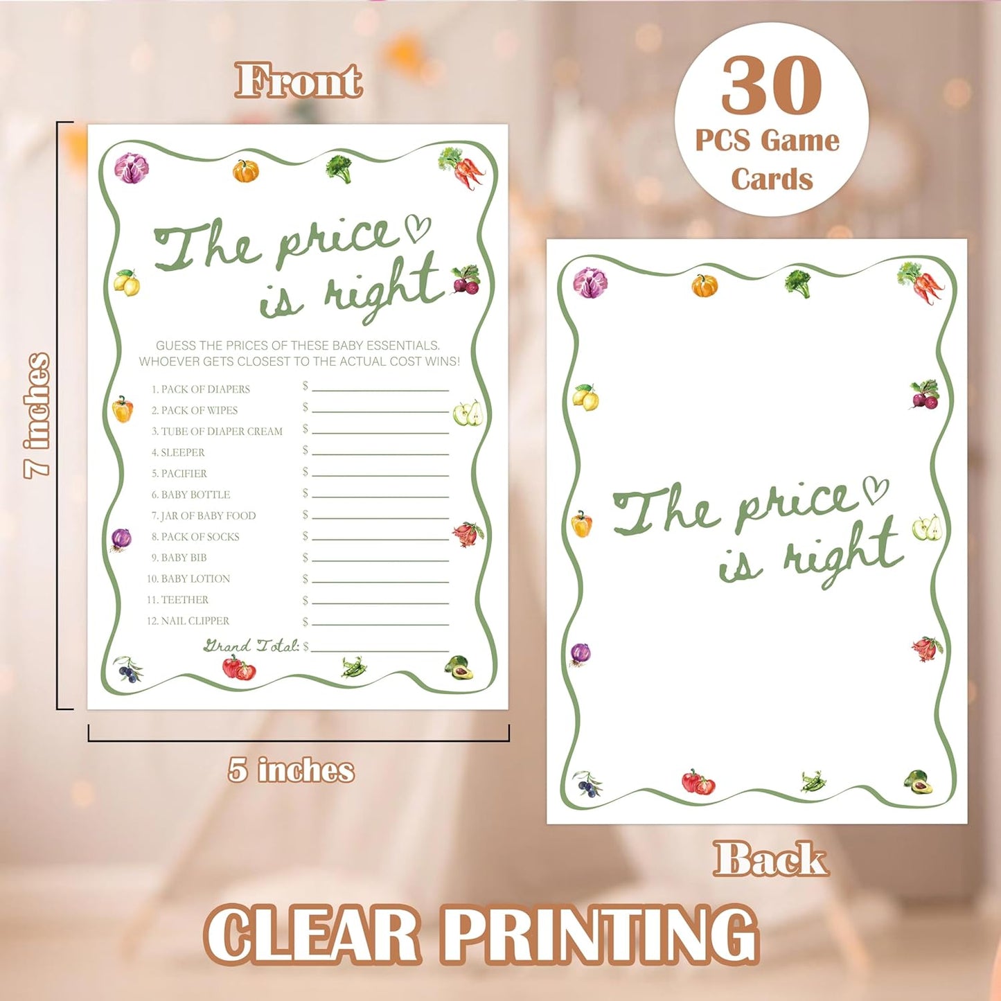 Locally Grown Baby Shower Games, Farmers Market The Price is Right Game for 30 Guests with Game Cards, Gender Reveal, Baby Shower Supplies & Decorations (DV39)