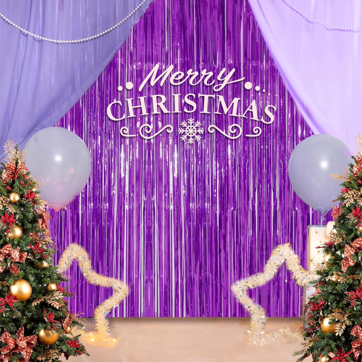 Accevo 3Pack Purple Party Streamers 3.2ft x 8.2ft Foil Fringe Curtain Metallic Streamer Curtains Mermaid Themed Birthday Party Decorations Tinsel Curtain for Parties Streamers for Photoshoot Decor