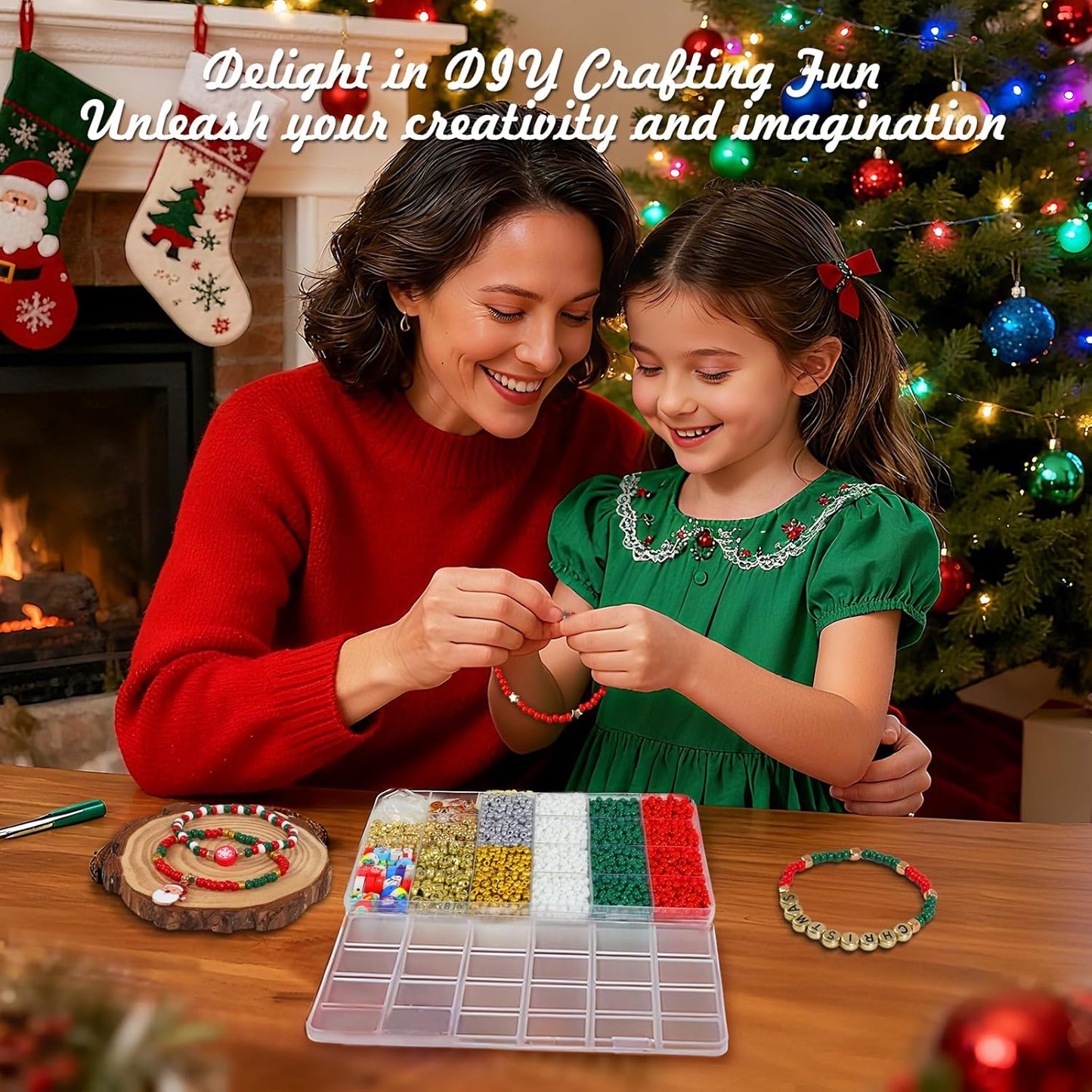 Redtwo Christmas Bracelet Making Kit, 2100 Pcs 4mm GlassSeed Beads Friendship Bracelet Kit, Holiday DIY Craft with Christmas Charms, Gifts for Crafts Lover