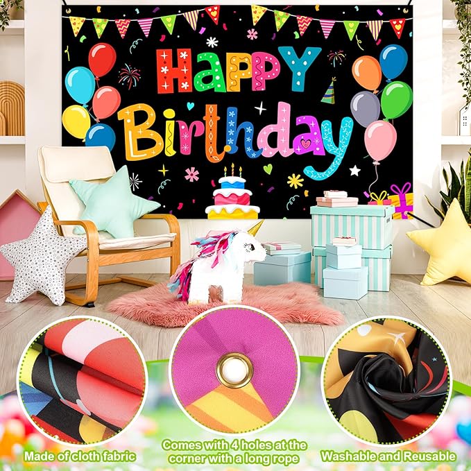 Happy Birthday Banner Backdrop Decorations Flag Outdoor 71x44 Inch,Colorful Rainbow Birthday Bunting for Boys Girls Indoor Home Party Supplies,Yard Sign Photography Background