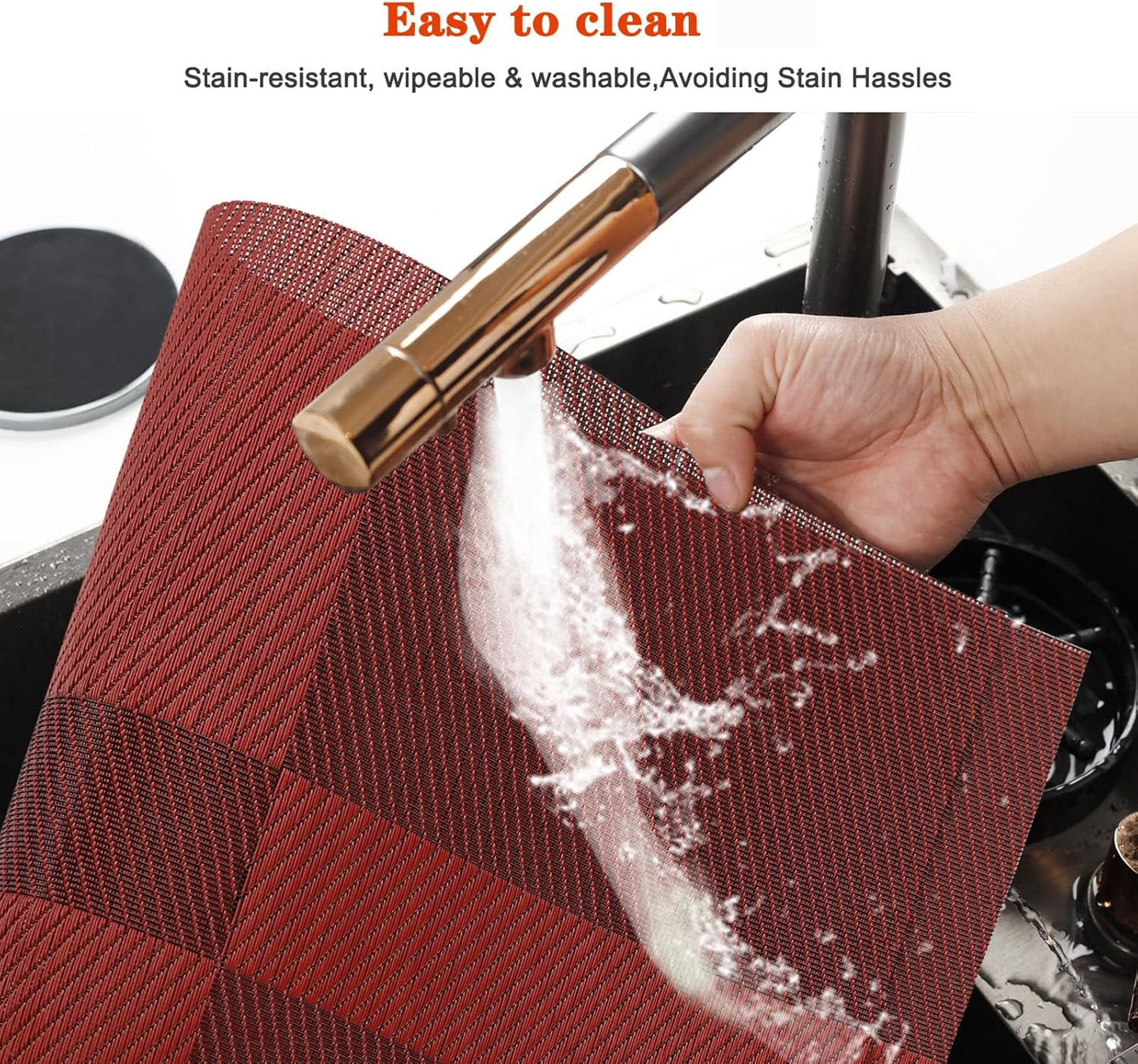 Placemats Set of 6,Washable,Heat and Stain Resistant Indoor/Outdoor Place mats,Vinyl Woven Non Slip Table Mats for Restaurant Table Protection,PVC Placemats(Red,6PCS)