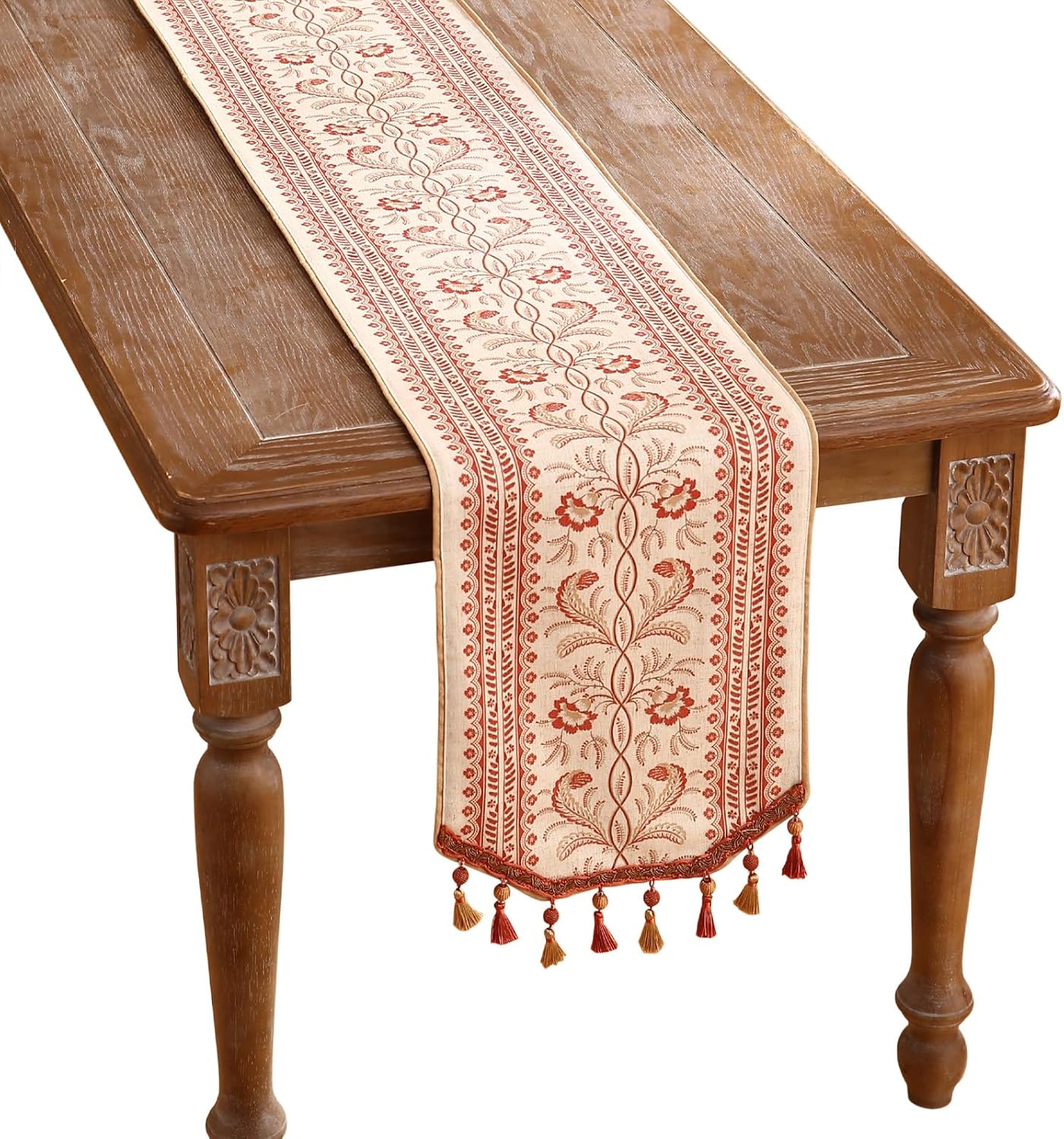 ISAENNE Designer Vintage Linen Table Runner 71 Inches Long,Red Floral Pattern Modern Decor Table Runners for Dining Tables,Thanksgiving,Kitchen Tables,Christmas,Banquet,12"*71"-Chamonix A