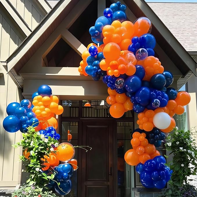 YMSZ Blue and Orange Balloons Arch Kit, 134pcs Royal Blue and Orange Balloons for Birthday, Graduation, Baby Shower Party Decorations