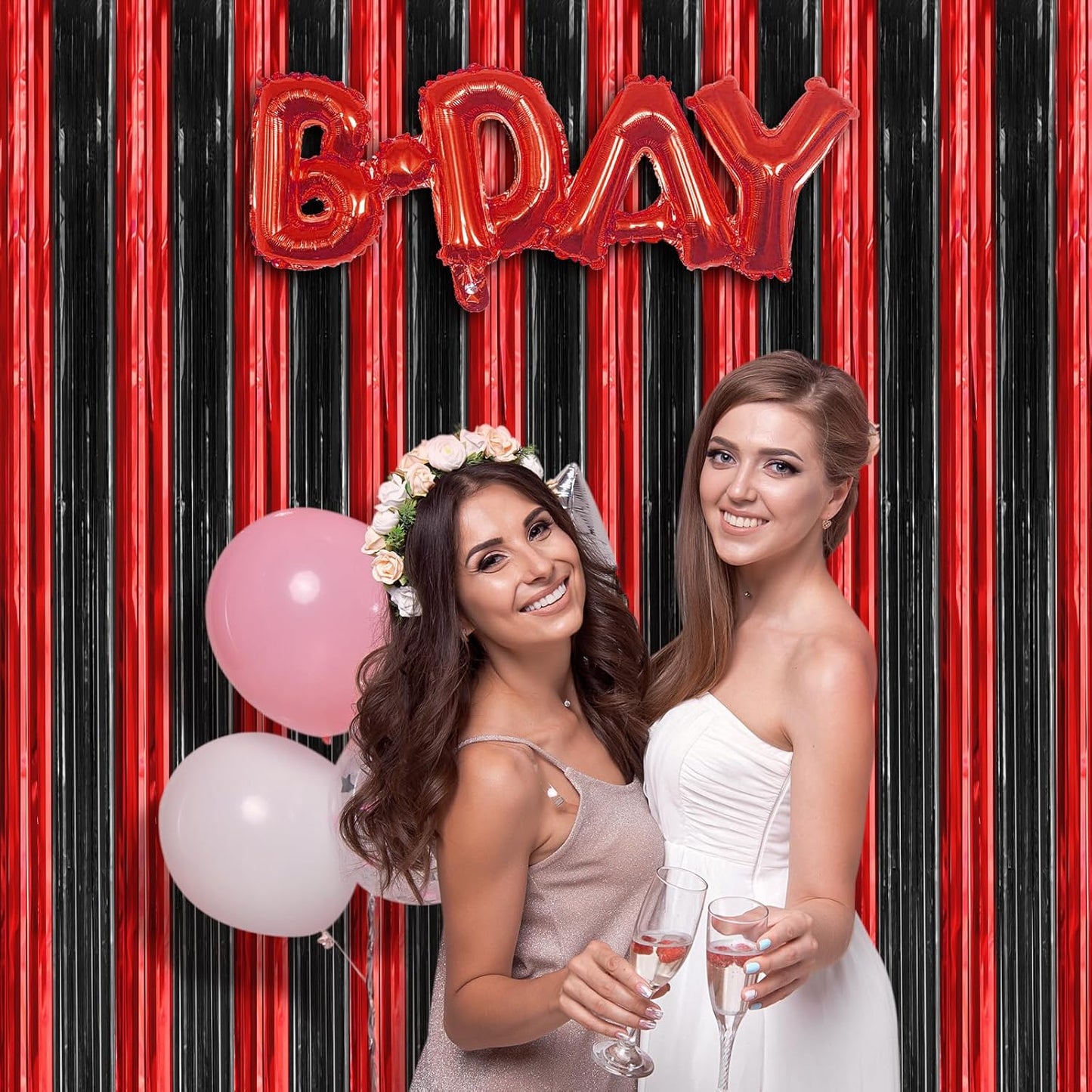 Accevo 3Pack Red Black Party Streamers 3.2x8.2 Feet Metallic Foil Fringe Curtains Tinsel Streamers Party Decor Photo Booth for Christmas Halloween Wedding Birthday Xmas Anniversary Party Decorations