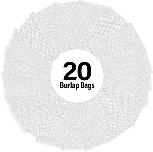 Mandala Crafts 10X14 Inch White Burlap Drawstring Gift Bags for Favors - 20 Large Linen Sacks Gift Pouches for Candy, Coffee, Jewelry, Wedding, and Party Supplies