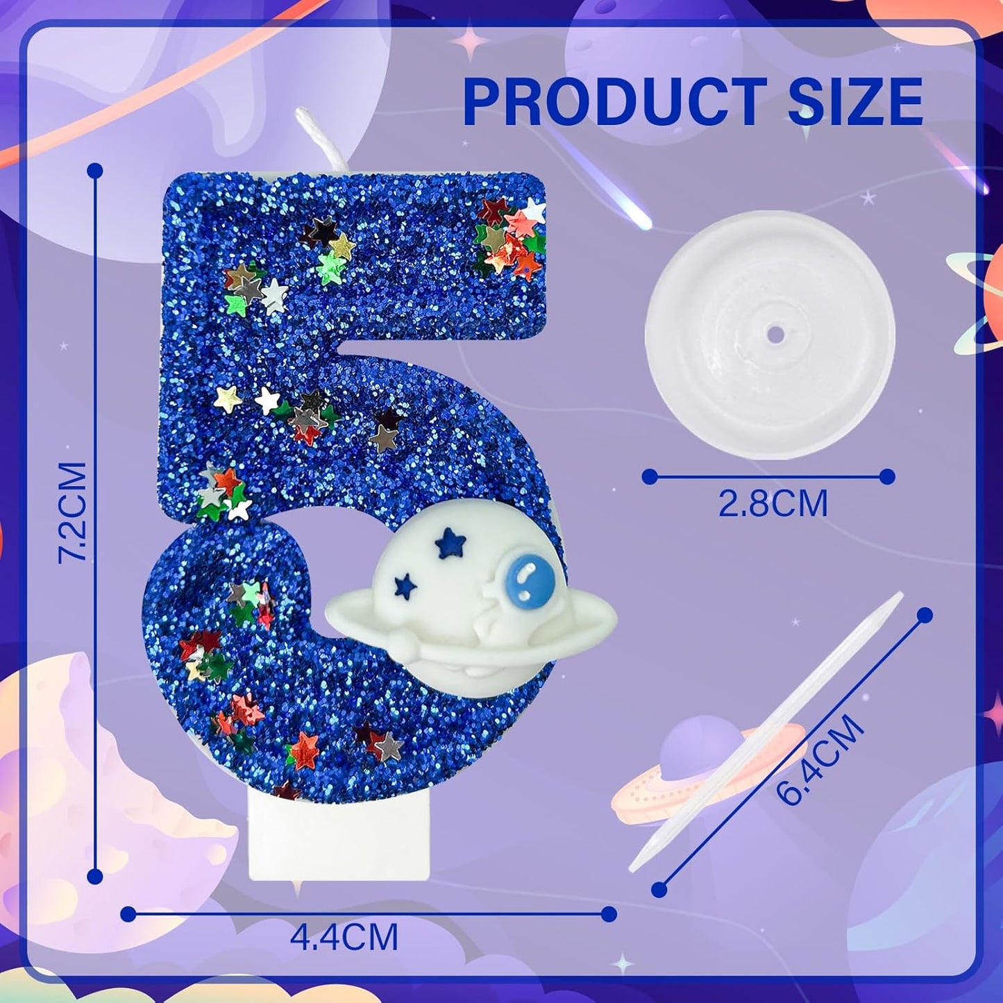 HXOUSE Spaceship Number 5 Birthday Candles - Outer Space Universe Birthday Candles for Cake, 5 Candle Topper for Anniversary Celebrations, Astronaut Rocket Party Decorations for Boys