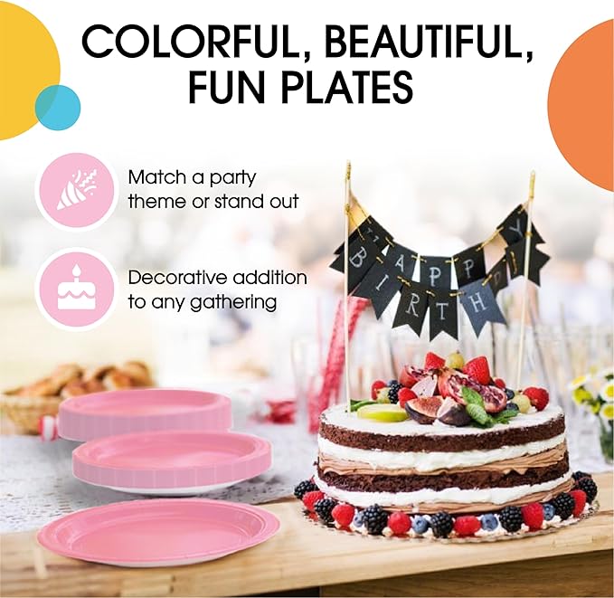Exquisite Pink Paper Plates Disposable Heavy Duty 100 Pcs - 50-7" & 50-9" Pink Disposable Plates For Party Heavy Duty Paper Plate 350 GSM Birthday Party Supplies Plate Set