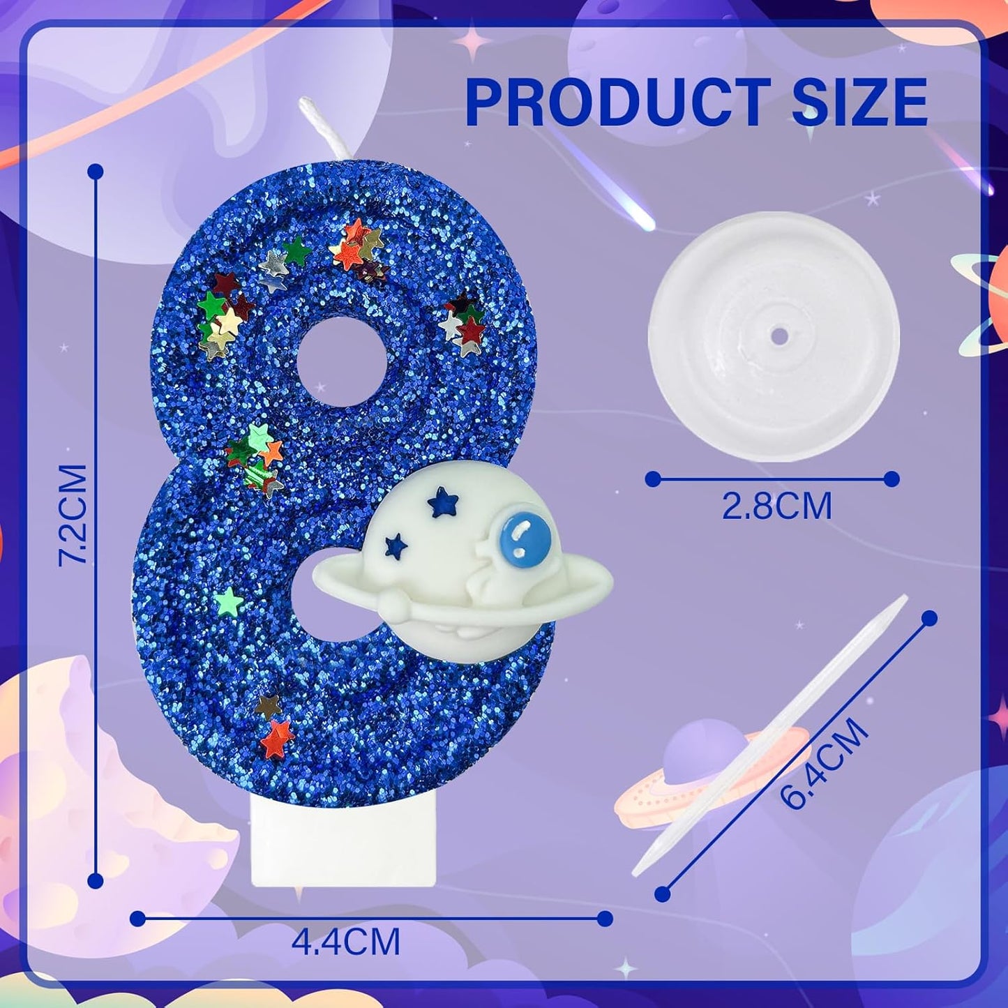 HXOUSE Spaceship Number 8 Birthday Candles - Outer Space Universe Birthday Candles for Cake, 8 Candle Topper for Anniversary Celebrations, Astronaut Rocket Party Decorations for Boys