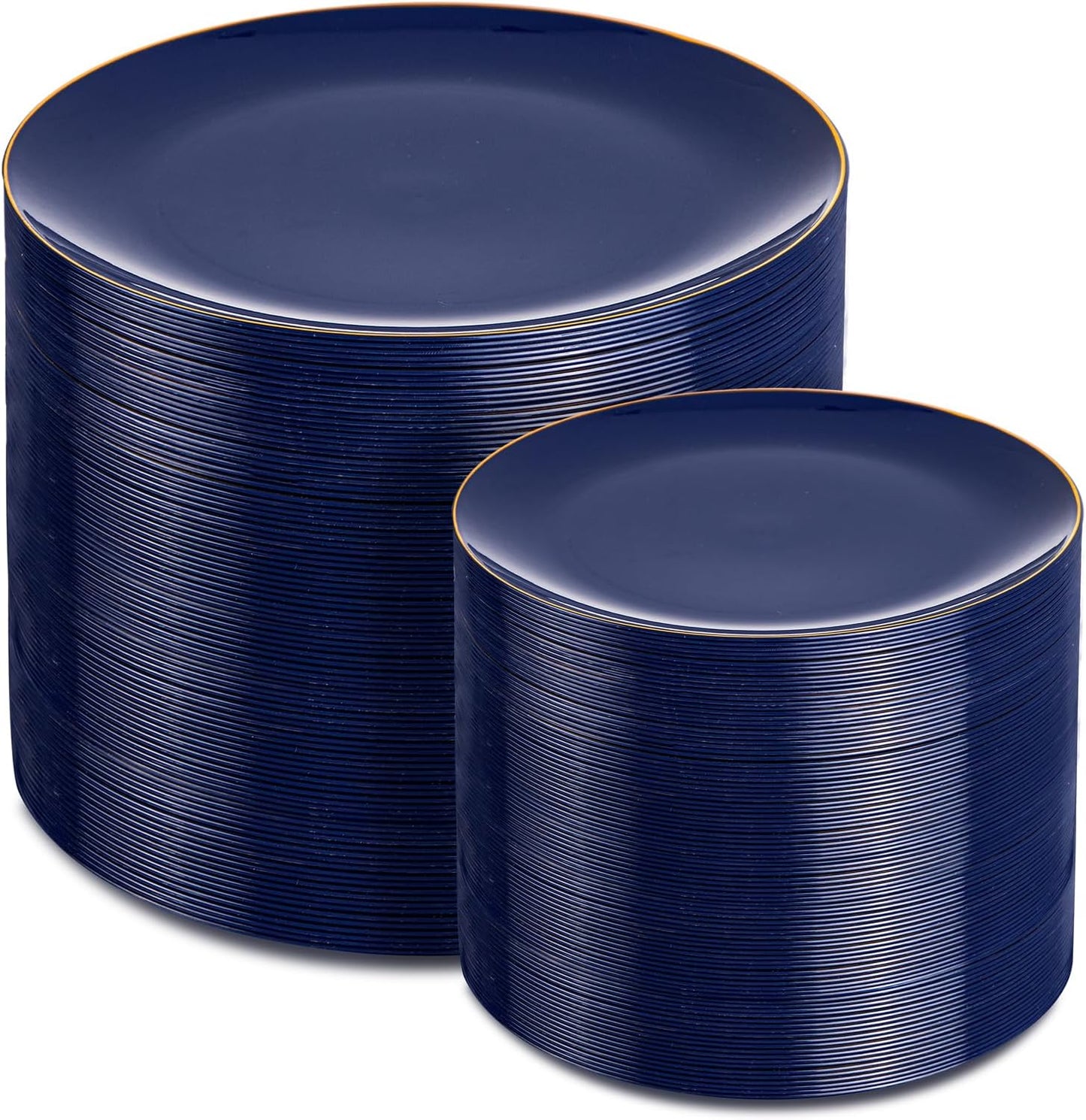 PULOTE 200 Pieces Blue Plastic Plates - Navy Blue and Gold Disposable - Include 100PCS 10 inch Dinner & 100PCS 7 inch Dessert Plate for Party & Labor Day