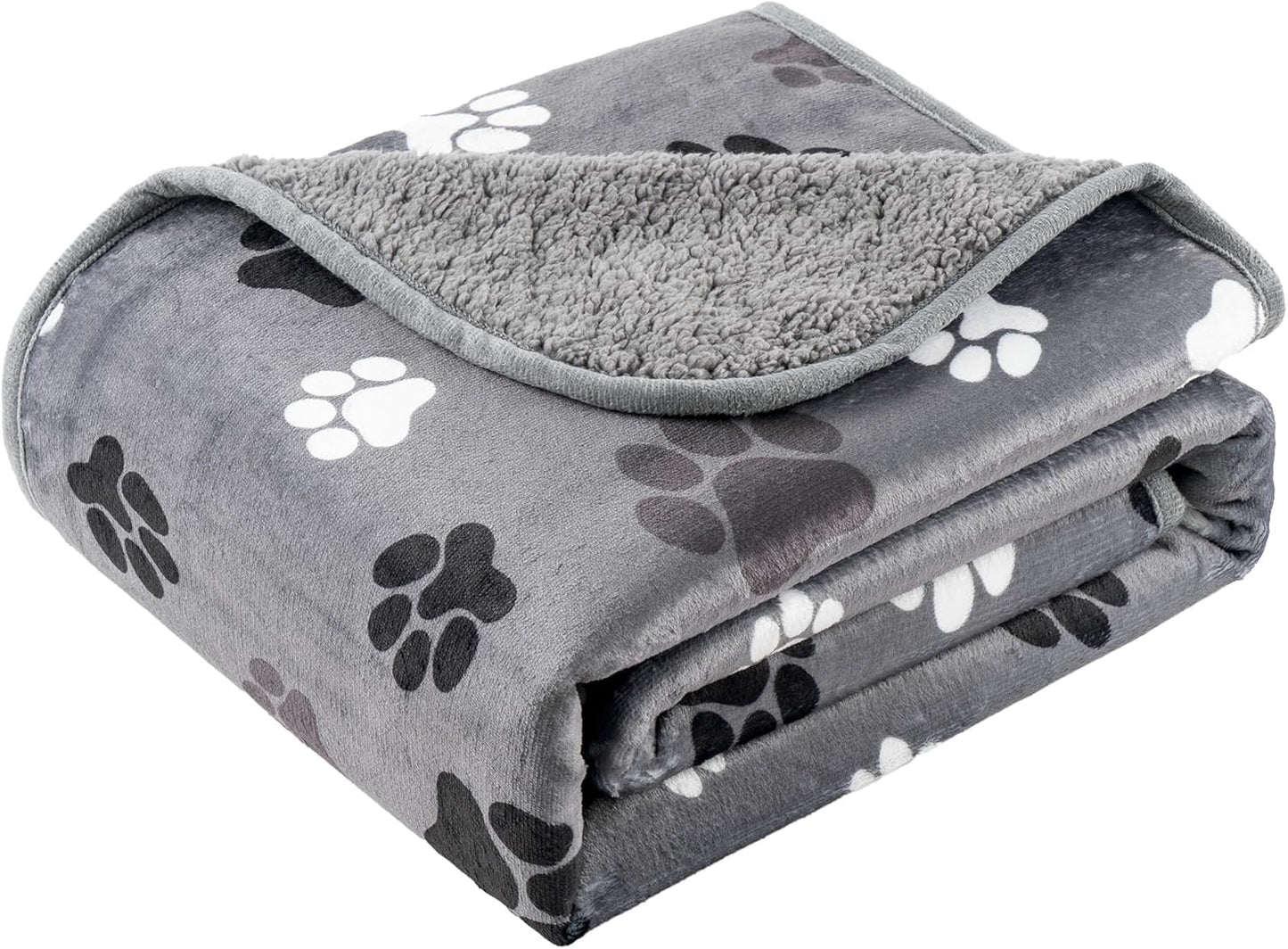 Waterproof Dog Blankets Pet Blanket 60"x80", Soft Fluffy Sofa Car Bed Protector, Reversible Sherpa Fleece Dog Blanket for Large Dogs (Dark Grey-Paws)